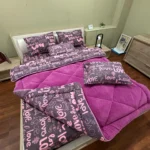 Çift Kişilik Welsoft Pufidik Uyku Seti Love Desenli Mürdüm