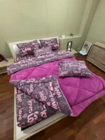 Çift Kişilik Welsoft Pufidik Uyku Seti Love Desenli Mürdüm