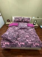 Çift Kişilik Welsoft Pufidik Uyku Seti Love Desenli Mürdüm - Görsel 6