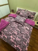 Çift Kişilik Welsoft Pufidik Uyku Seti Love Desenli Mürdüm - Görsel 5