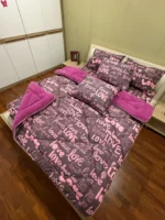 Çift Kişilik Welsoft Pufidik Uyku Seti Love Desenli Mürdüm - Görsel 4