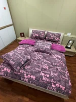 Çift Kişilik Welsoft Pufidik Uyku Seti Love Desenli Mürdüm - Görsel 2