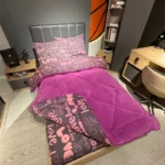 Tek Kişilik Welsoft Pufidik Uyku Seti Love Desenli Mürdüm