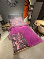 Tek Kişilik Welsoft Pufidik Uyku Seti Love Desenli Mürdüm