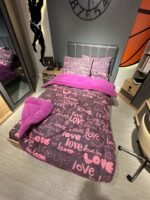 Tek Kişilik Welsoft Pufidik Uyku Seti Love Desenli Mürdüm - Görsel 3