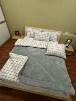 Çift Kişilik Welsoft Pufidik Uyku Seti Beyaz Kare Desenli - Görsel 2