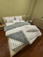 Çift Kişilik Welsoft Pufidik Uyku Seti Beyaz Kare Desenli