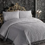 Siena Dantelli Yatak Örtüsü Gri