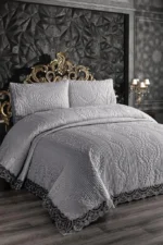 Siena Dantelli Yatak Örtüsü Gri