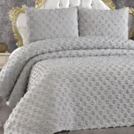 Melisa 3 Parça Çift Kişilik Pike Takımı Ponpon Desenli Gri