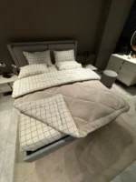 Çift Kişilik Welsoft Pufidik Uyku Seti Krem Kare Desenli