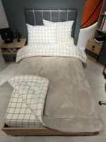 Tek Kişilik Welsoft Pufidik Uyku Seti Krem Kare Desenli - Görsel 6