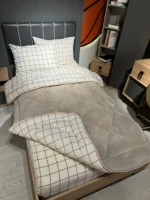 Tek Kişilik Welsoft Pufidik Uyku Seti Krem Kare Desenli