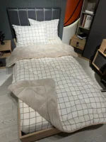 Tek Kişilik Welsoft Pufidik Uyku Seti Krem Kare Desenli - Görsel 4