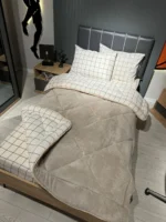 Tek Kişilik Welsoft Pufidik Uyku Seti Krem Kare Desenli - Görsel 3