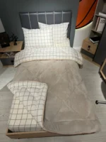 Tek Kişilik Welsoft Pufidik Uyku Seti Krem Kare Desenli - Görsel 2