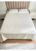 Melisa 3 Parça Çift Kişilik Pike Takımı Ponpon Desenli Krem - Görsel 3