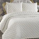 Melisa 3 Parça Çift Kişilik Pike Takımı Ponpon Desenli Krem