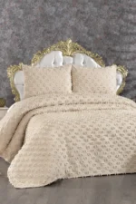 Melisa 3 Parça Çift Kişilik Pike Takımı Ponpon Desenli Sütlü Kahve