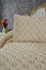 Melisa 3 Parça Çift Kişilik Pike Takımı Ponpon Desenli Sütlü Kahve - Görsel 4